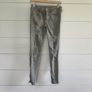 American Eagle Faded Olive Green Distressed Jegging